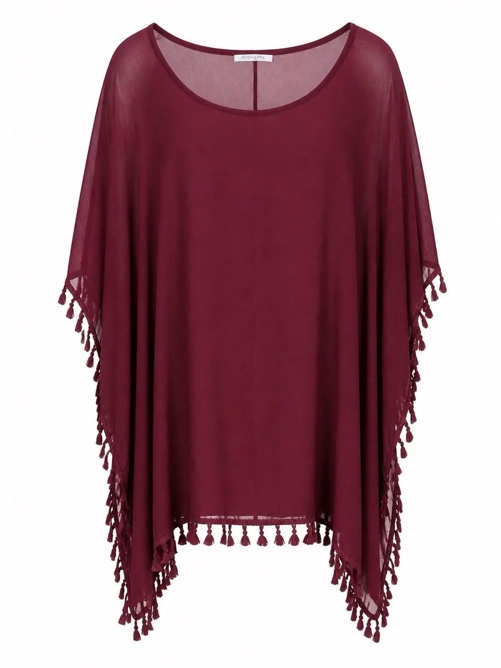 Women's Tassel-Trim Swim Cover-Up in Burgundy